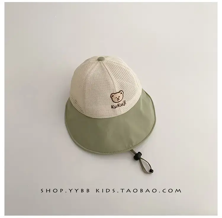 Children's Sun Hat with Big Brim Beige Green — feature 17