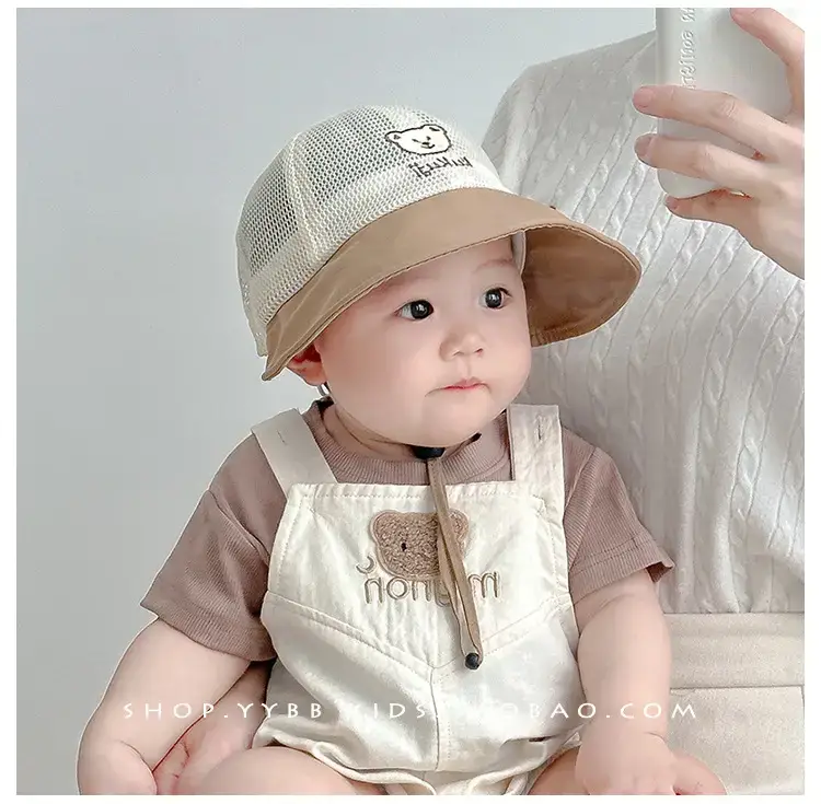 Children's Sun Hat with Big Brim Beige Green — feature 3