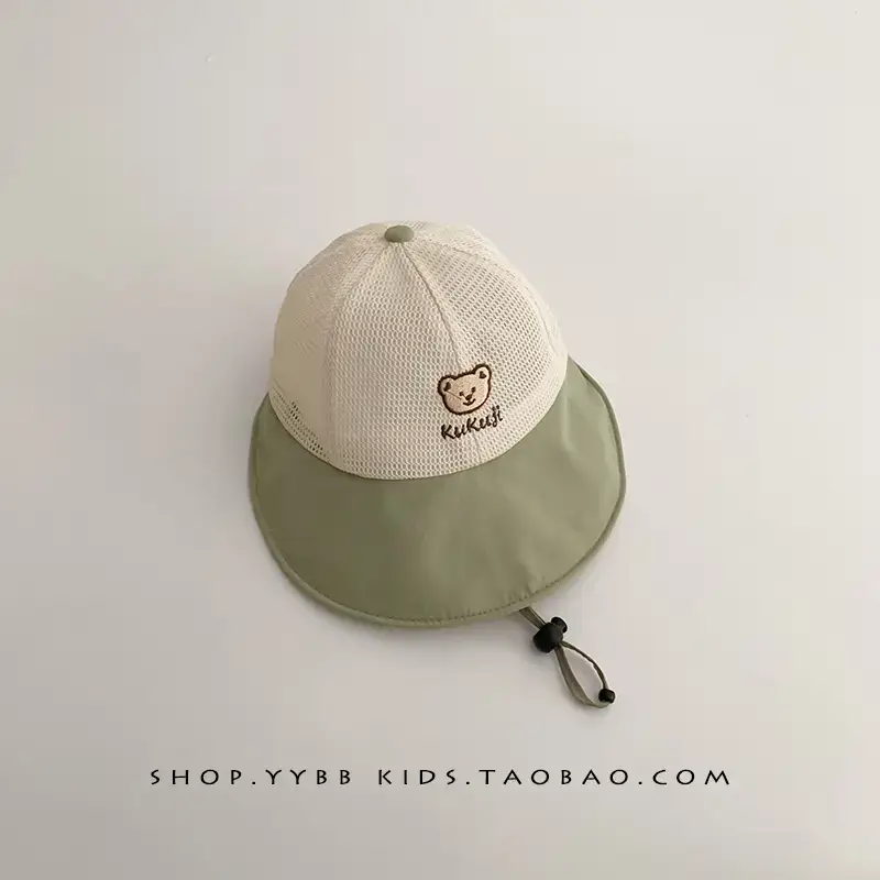 Children's Sun Hat with Big Brim Beige Green - Image 4