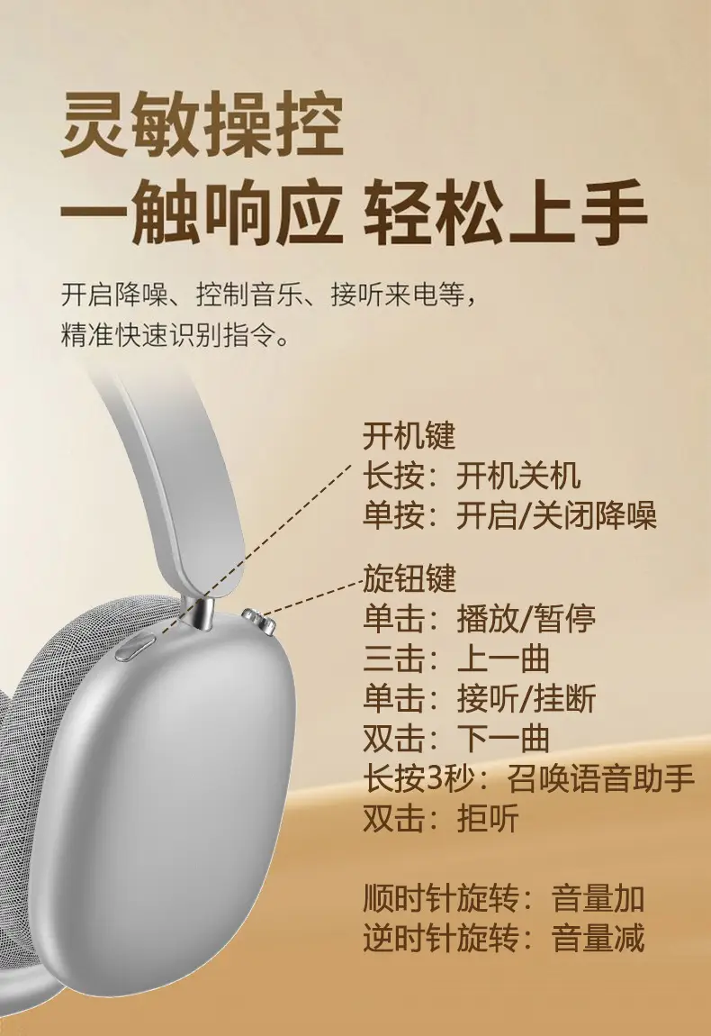2026 Black Over-Ear Noise Cancelling Headphones Bluetooth — feature 19
