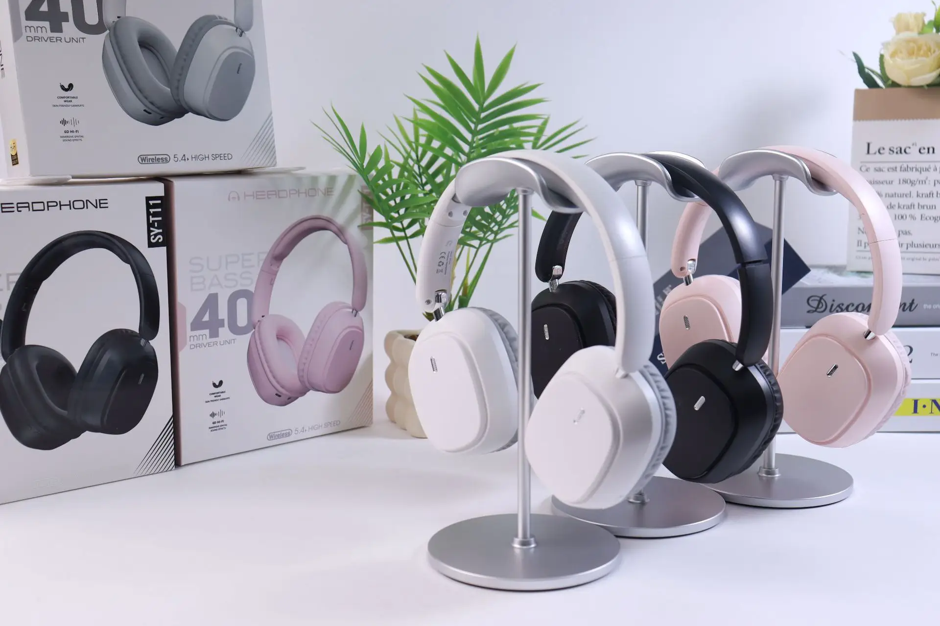 Pink Bluetooth Headset for Laptops, Long Lasting, Wireless — feature 3