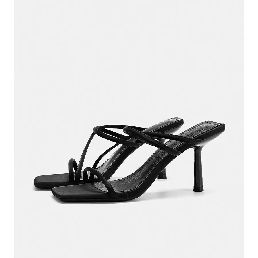 Black Square Toe Stiletto Sandals Women Summer - Image 4