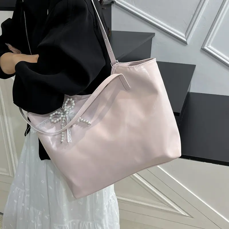 Pink Pearl Embellished Tote Bag for Women - Image 7