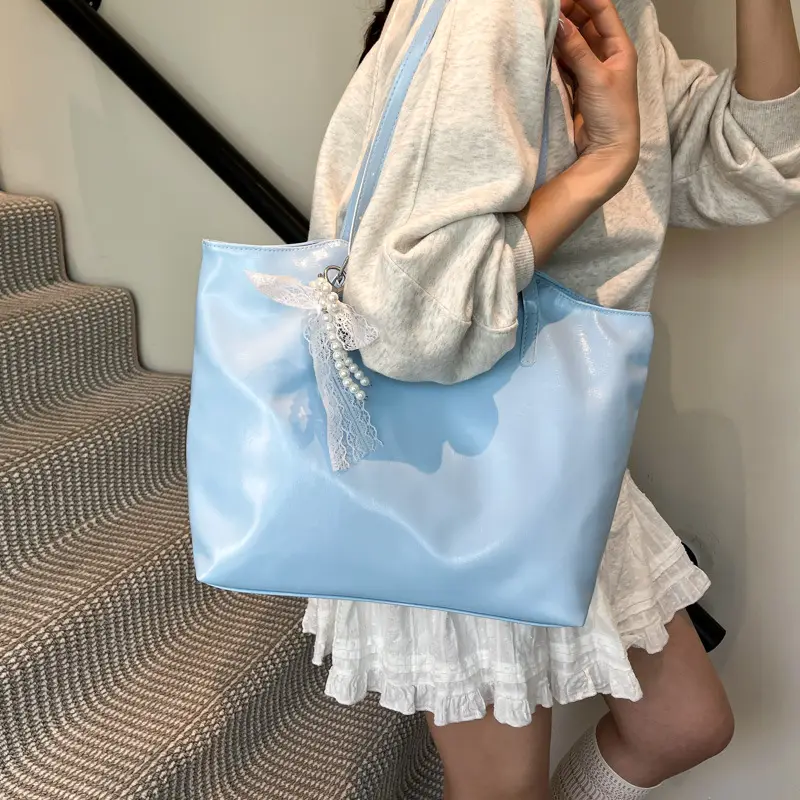 Pink Pearl Embellished Tote Bag for Women - Image 8