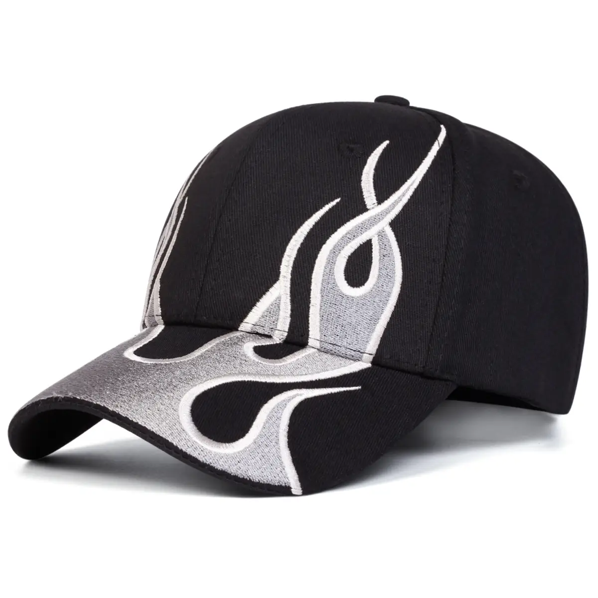 Kanye Flame Embroidered Baseball Cap Black Silver White - Image 7
