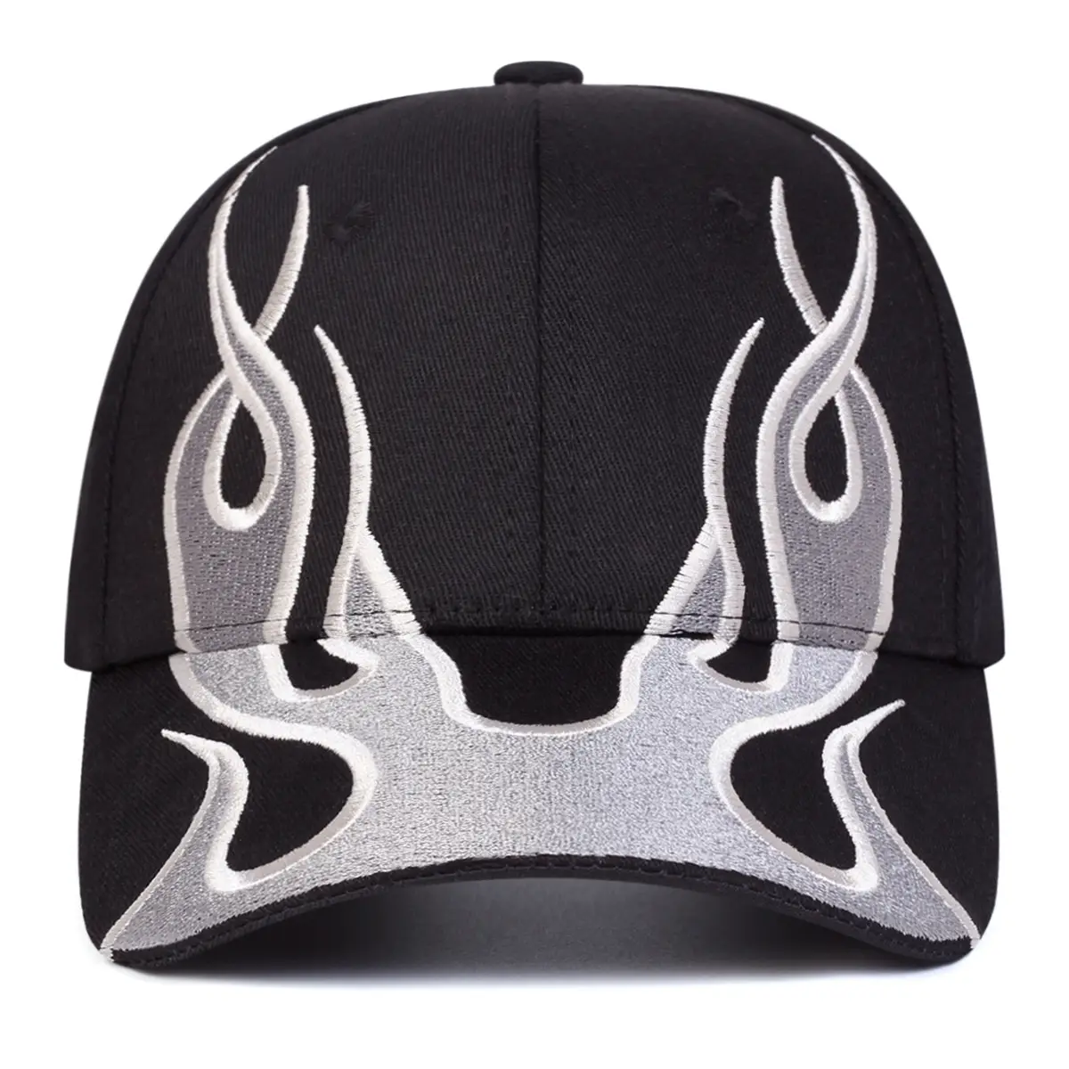 Kanye Flame Embroidered Baseball Cap Black Silver White — feature 2