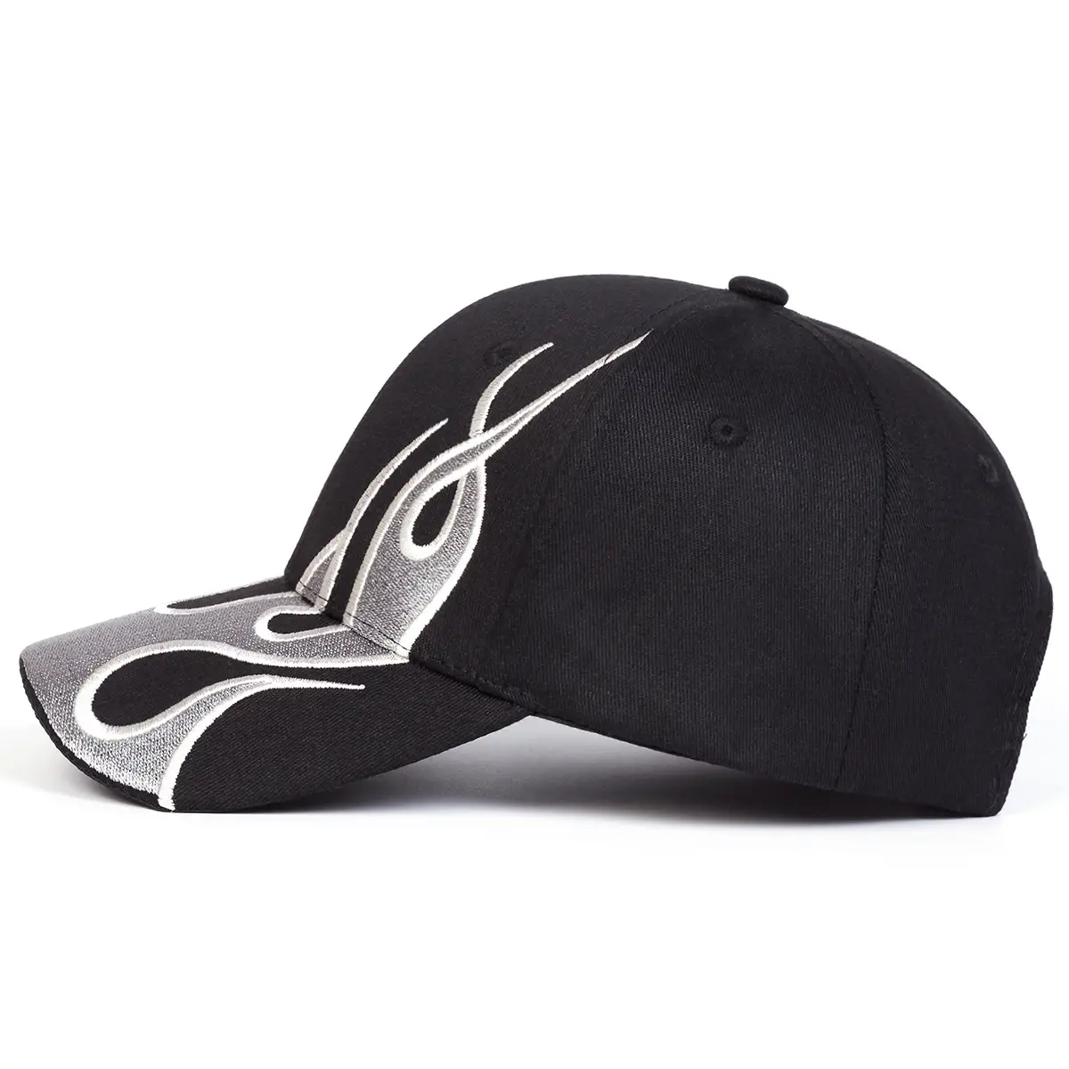 Kanye Flame Embroidered Baseball Cap Black Silver White — feature 4