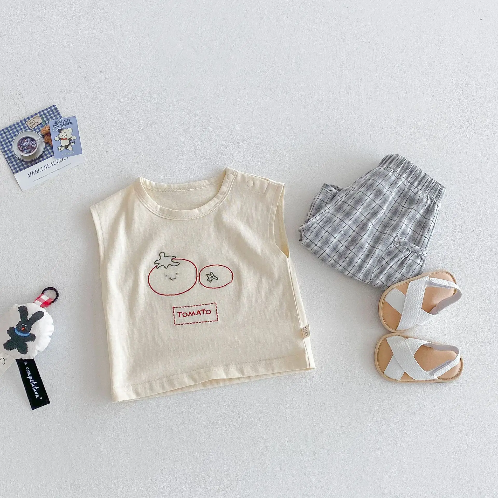 Kids Cartoon Vest & Plaid Shorts Set Summer Boys - Image 6