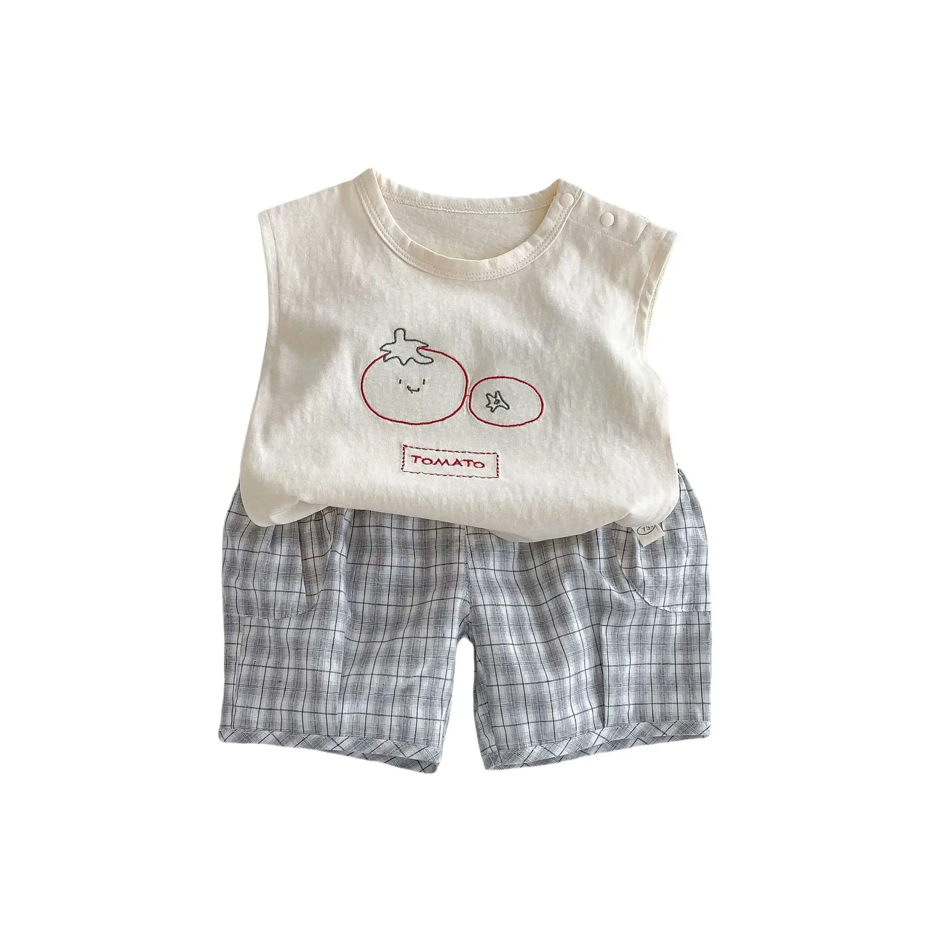 Kids Cartoon Vest & Plaid Shorts Set Summer Boys - Image 7