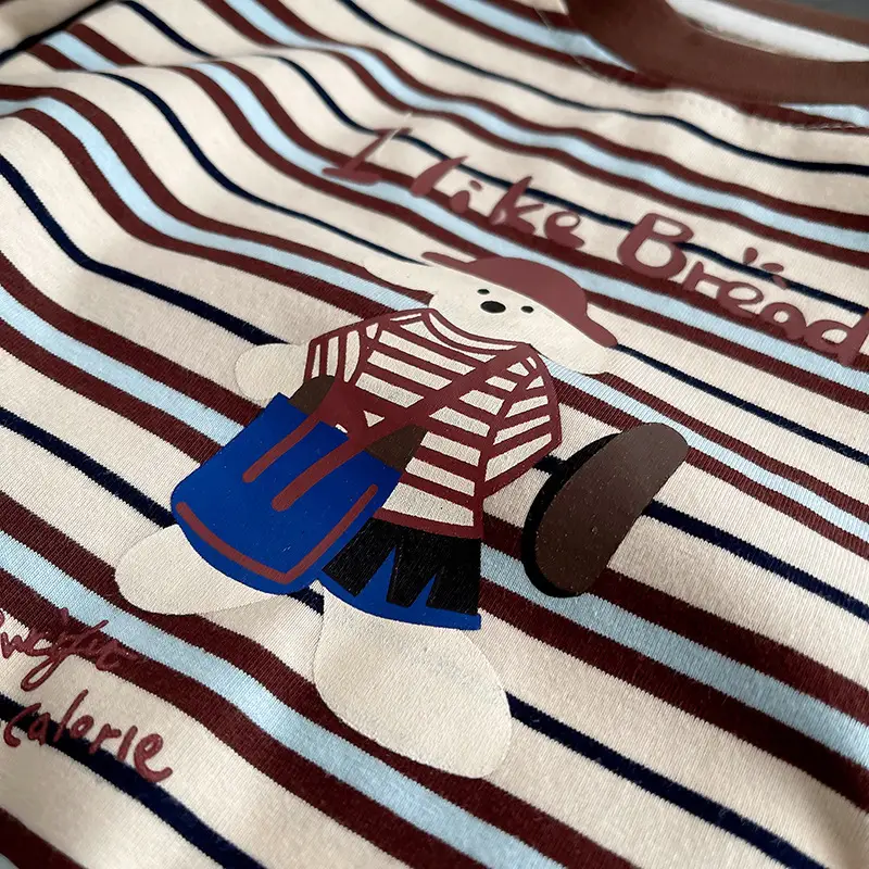 Kids Stripe T-Shirt Brown Striped Cotton Crew Neck Set — feature 4