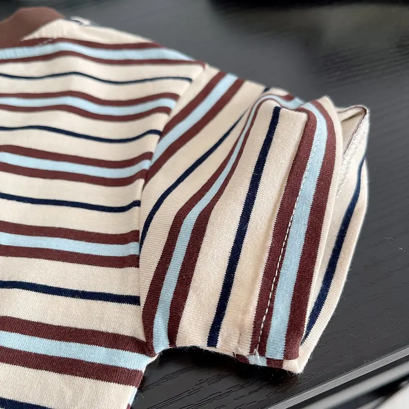 Kids Stripe T-Shirt Brown Striped Cotton Crew Neck Set — feature 5