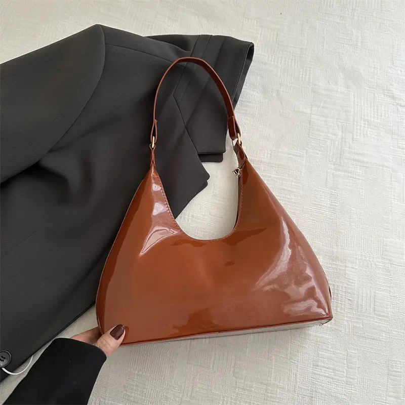 Glossy Red Patent Leather Shoulder Bag for Women