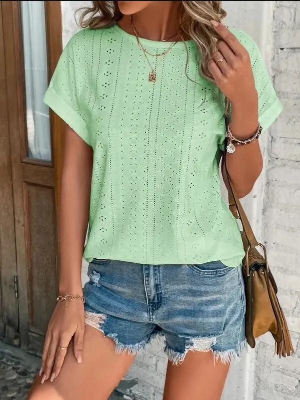 Women Casual T-Shirt Curved Hem Summer Spring 2025 - Image 17