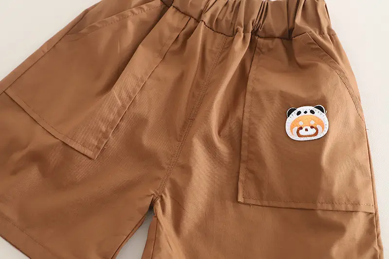 Boys 2025 Summer T-Shirt Shorts Set White Brown — feature 25