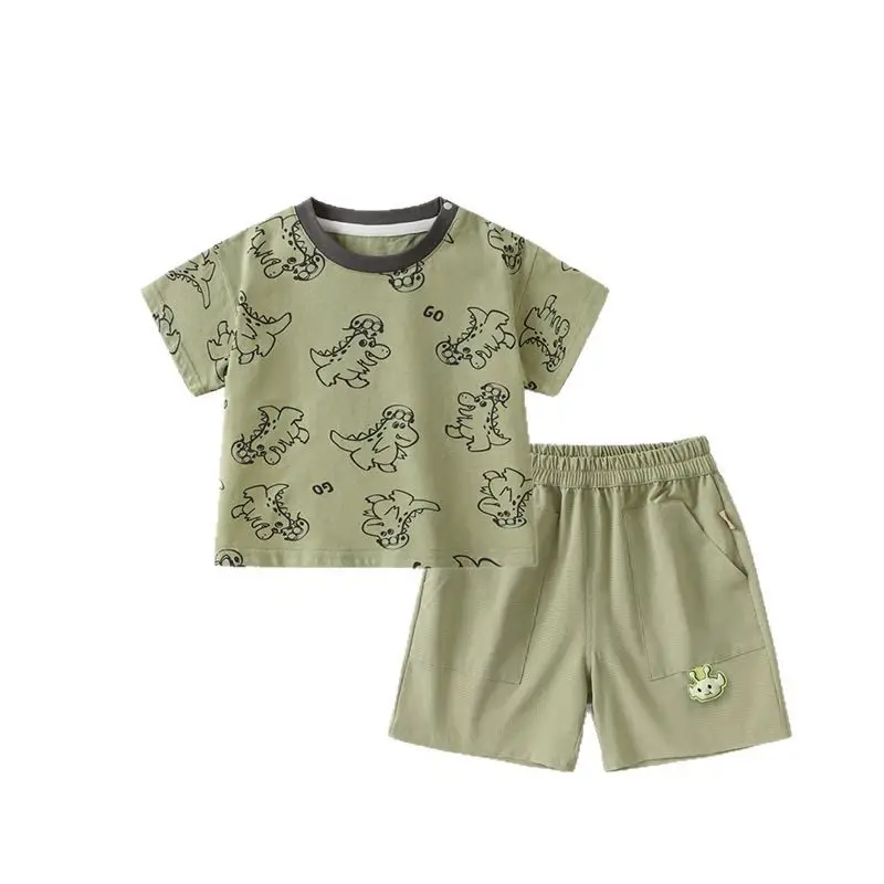 Kaka Panda Girls Green Cat Print Summer 2-Piece Set - Image 7