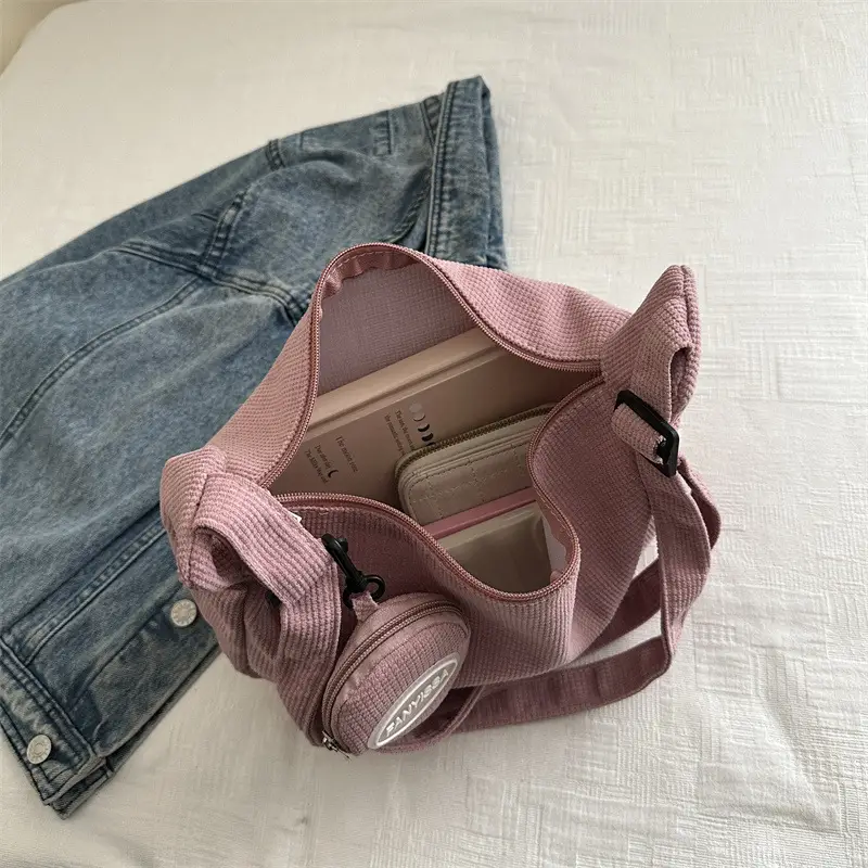 Women's Pink Corduroy Shoulder Crossbody Bag - Image 12