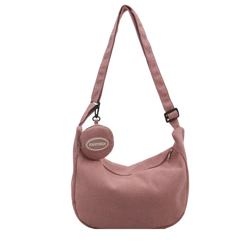 Women's Pink Corduroy Shoulder Crossbody Bag - Image 7