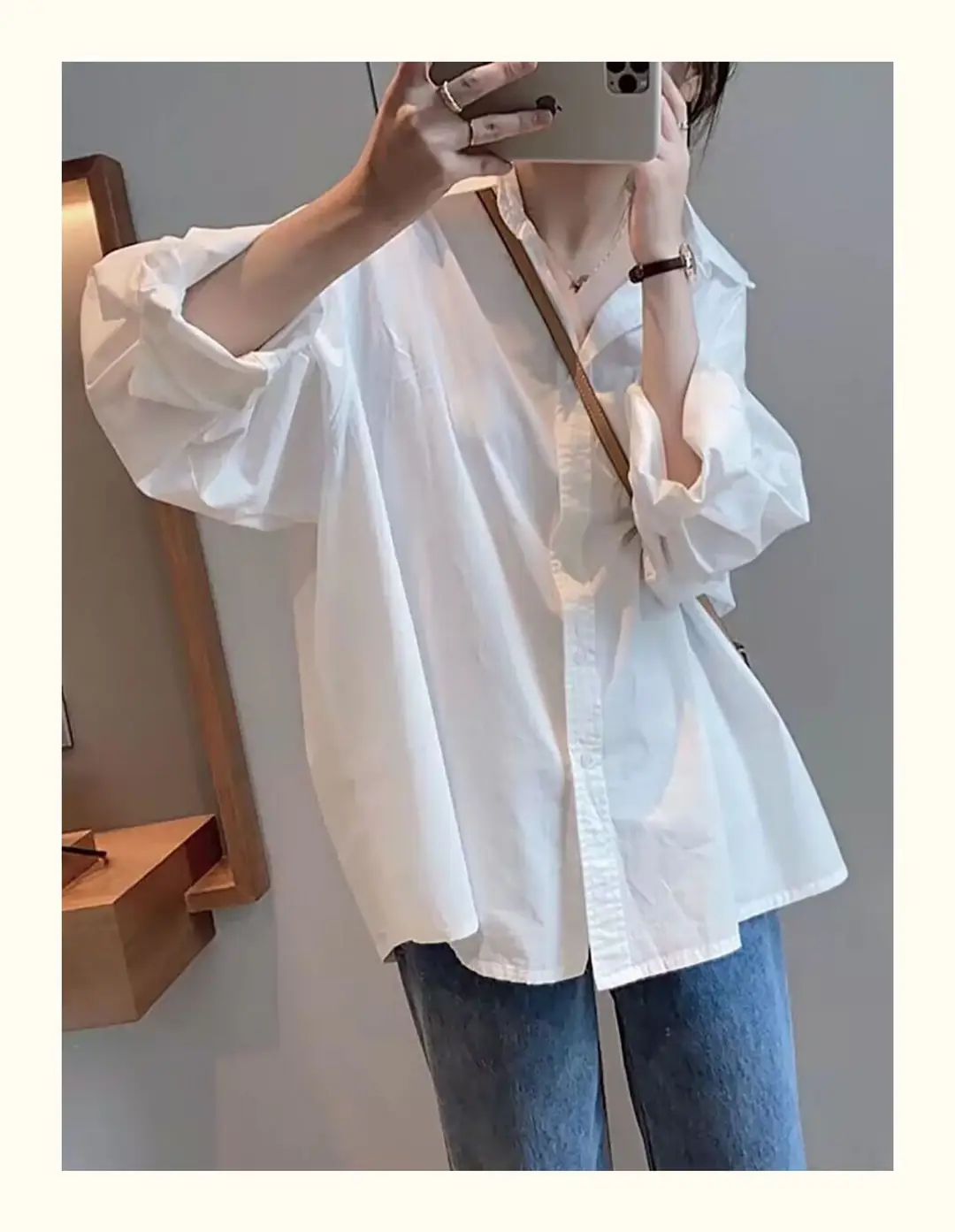 White Shirt Women's Mid-length Top Light Mature French Niche 2025 New Spring Loose Lazy Style Coat Shirt — feature 13