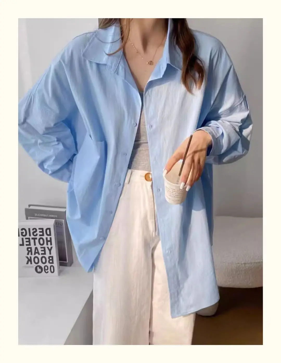 White Shirt Women's Mid-length Top Light Mature French Niche 2025 New Spring Loose Lazy Style Coat Shirt — feature 17