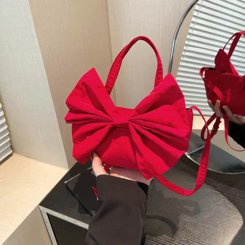 Red Bow Large Capacity Women's Canvas Shoulder Bag - Image 6