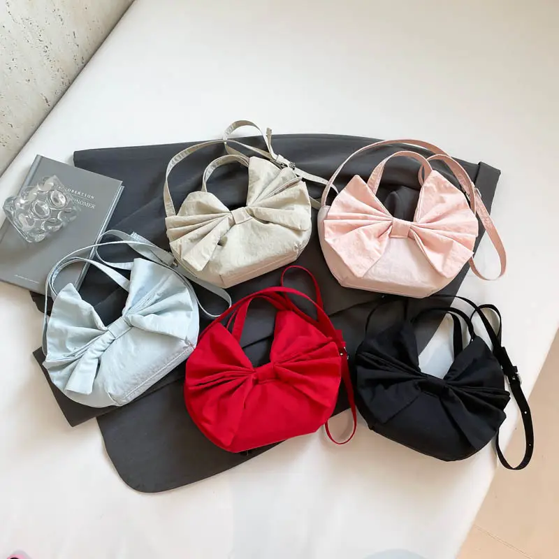 Red Bow Large Capacity Women's Canvas Shoulder Bag - Image 9