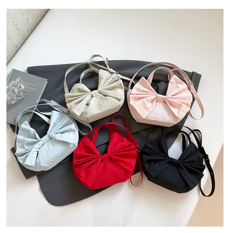 Red Bow Large Capacity Women's Canvas Shoulder Bag — feature 10