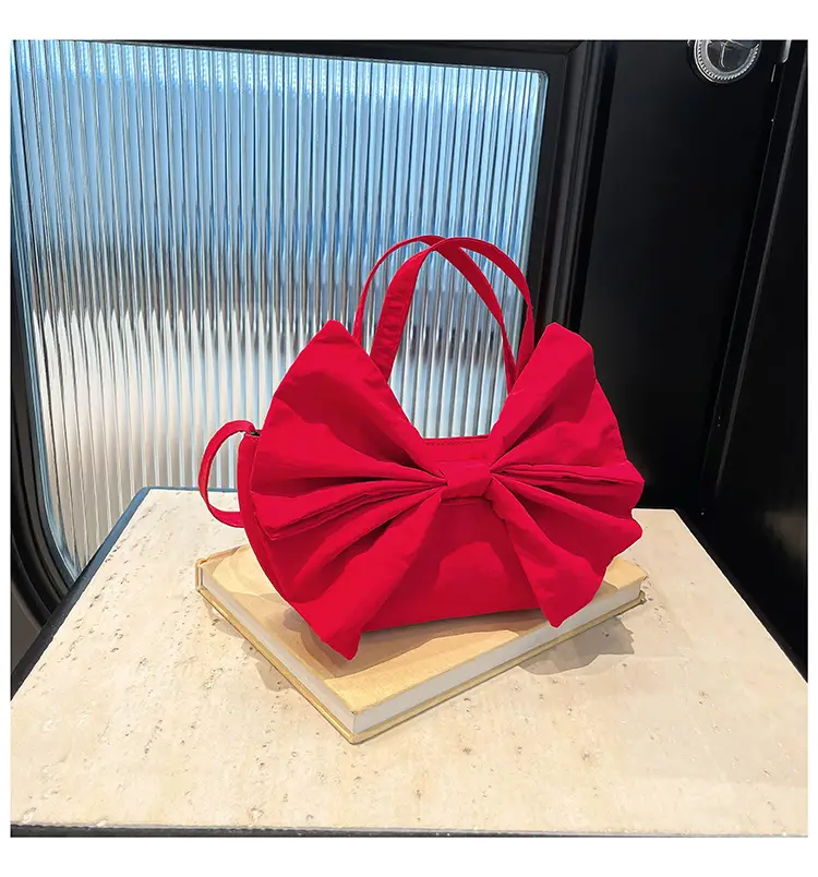 Red Bow Large Capacity Women's Canvas Shoulder Bag — feature 15