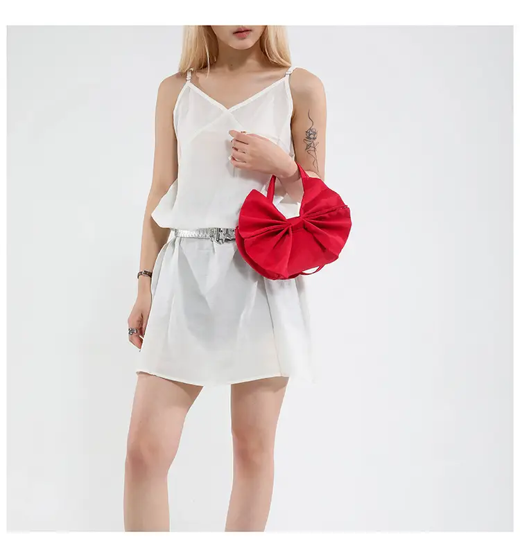 Red Bow Large Capacity Women's Canvas Shoulder Bag — feature 16