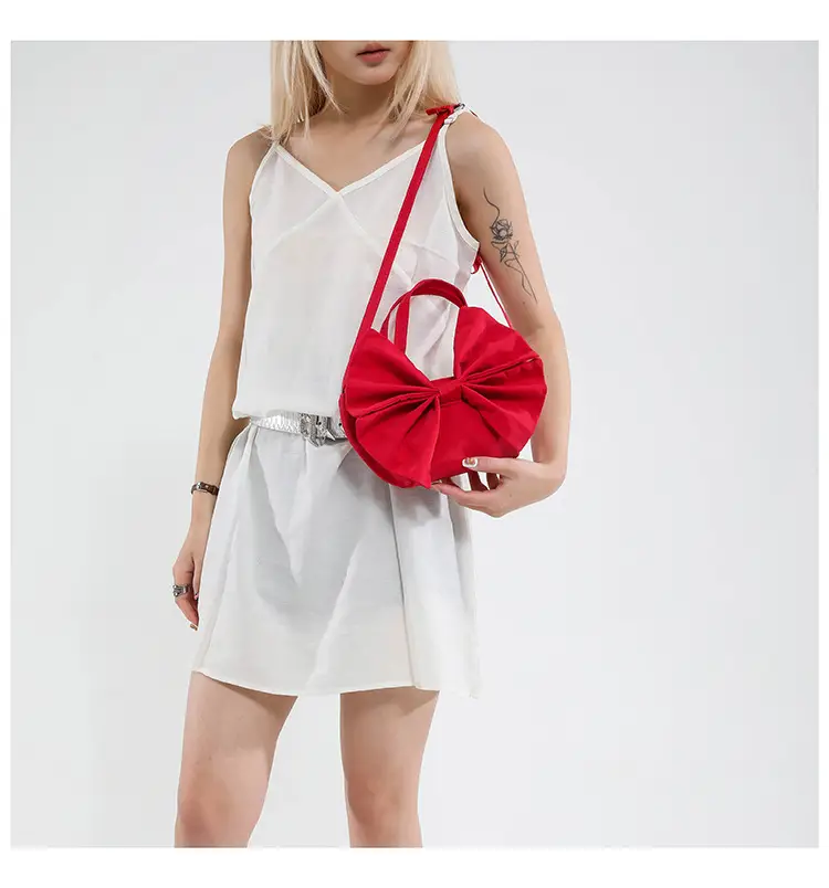 Red Bow Large Capacity Women's Canvas Shoulder Bag — feature 17
