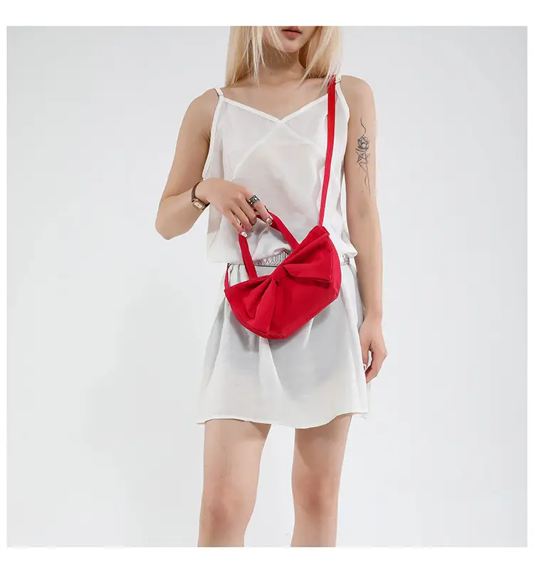 Red Bow Large Capacity Women's Canvas Shoulder Bag — feature 9