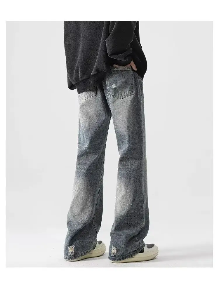 Washed Dark Blue Jeans Autumn Style Loose Casual Distressed — feature 7