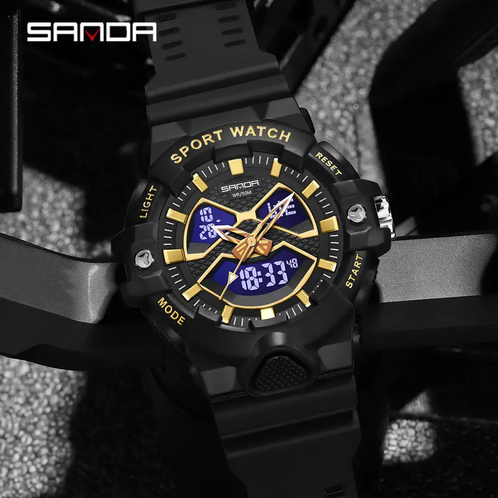 Sanda Black Multi-Functional Digital Watch for Men