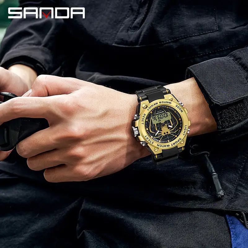 Men's Waterproof Luminous Dual Display Sports Watch Black - Image 8