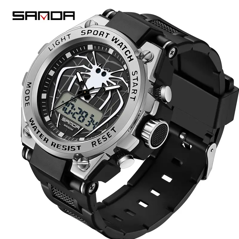 Men's Waterproof Luminous Dual Display Sports Watch Black - Image 10