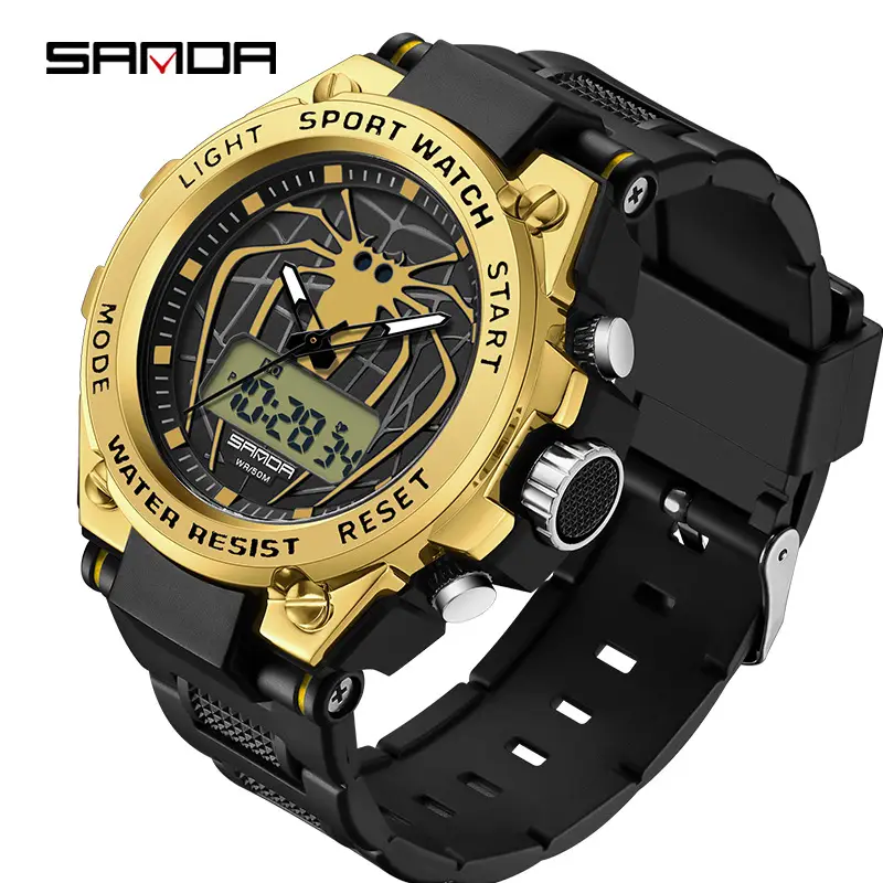 Men's Waterproof Luminous Dual Display Sports Watch Black - Image 2