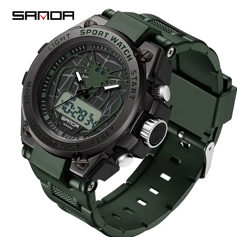 Men's Waterproof Luminous Dual Display Sports Watch Black - Image 4