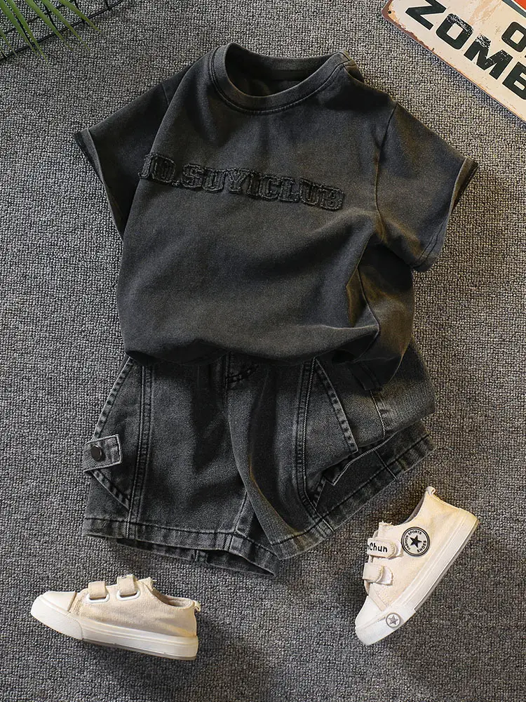 7340 Boys Summer T-Shirt Shorts Set Black 2026 - Image 4