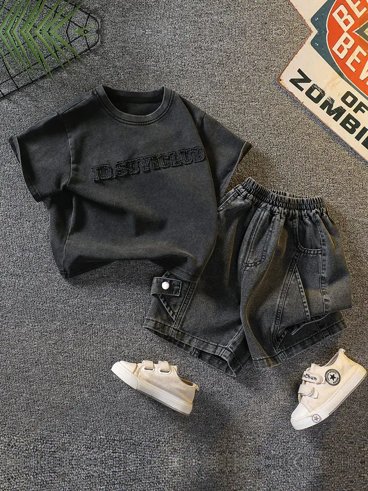7340 Boys Summer T-Shirt Shorts Set Black 2026 - Image 5