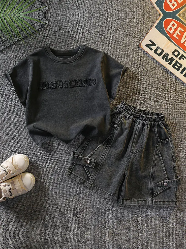 7340 Boys Summer T-Shirt Shorts Set Black 2026 - Image 6