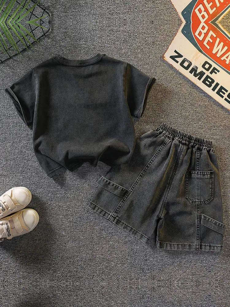 7340 Boys Summer T-Shirt Shorts Set Black 2026 - Image 7