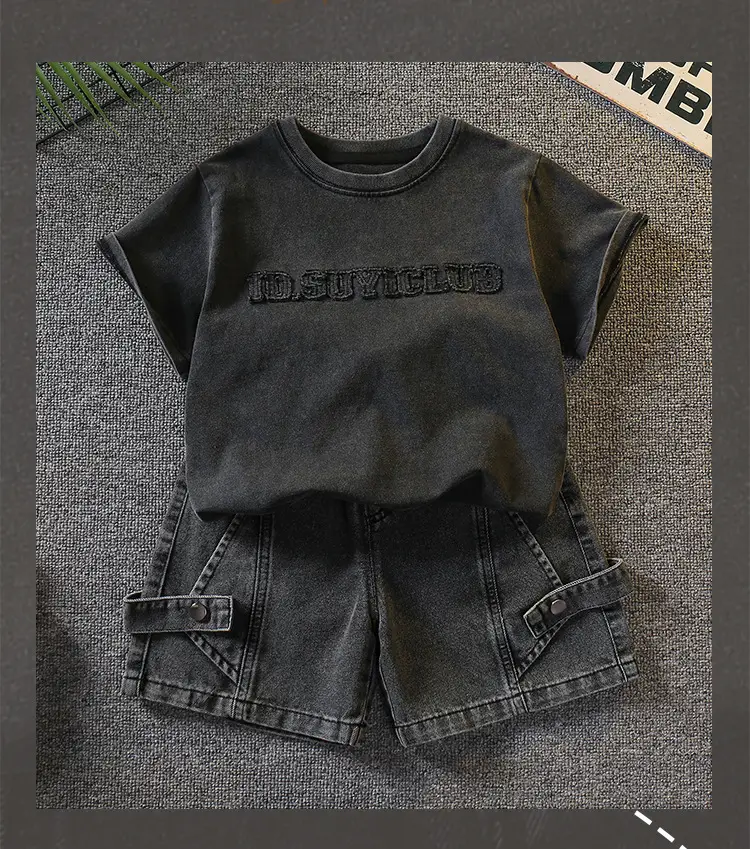 7340 Boys Summer T-Shirt Shorts Set Black 2026 — feature 2