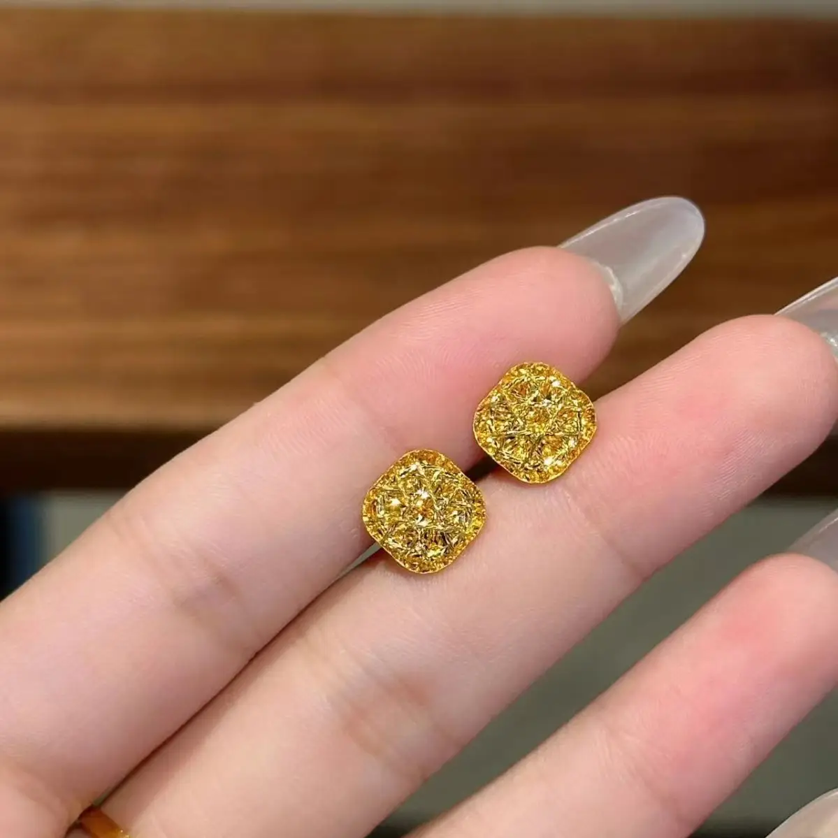 Gold Square Zircon Earrings Necklace Set - Image 5