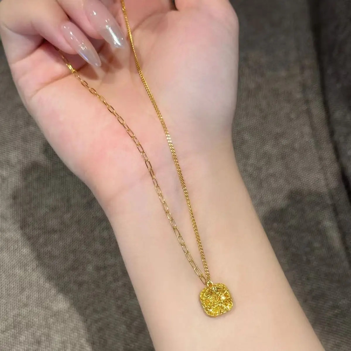 Gold Square Zircon Earrings Necklace Set - Image 7