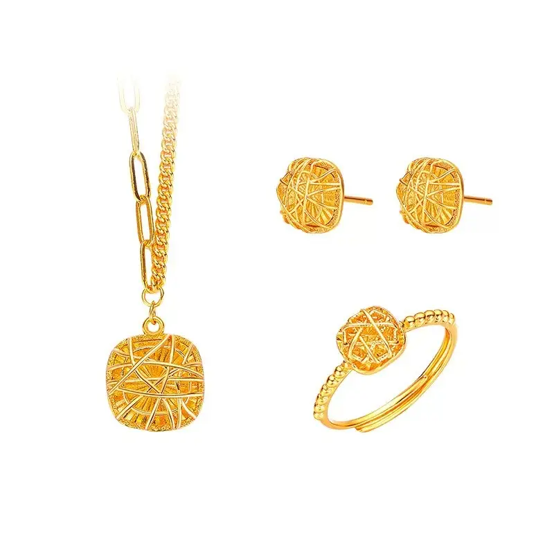 Gold Square Zircon Earrings Necklace Set — feature 10