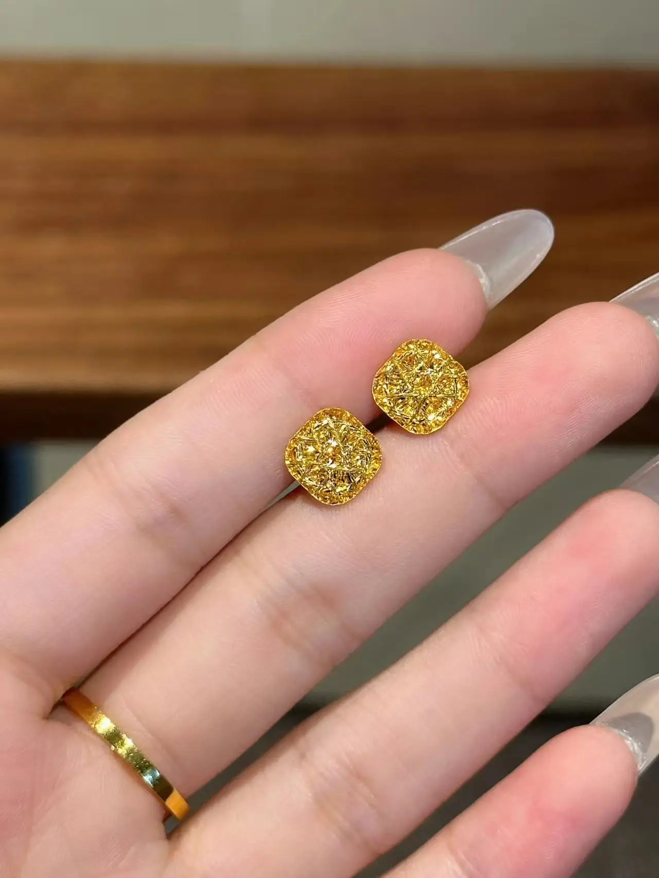 Gold Square Zircon Earrings Necklace Set — feature 4