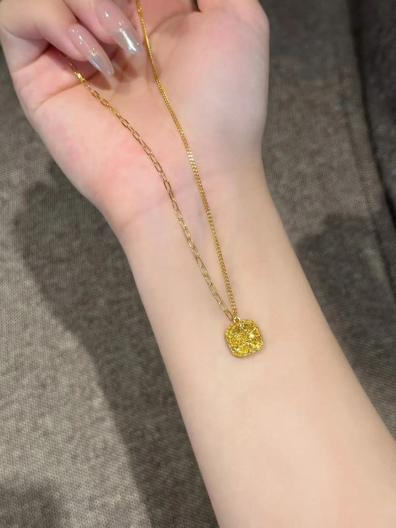 Gold Square Zircon Earrings Necklace Set — feature 5