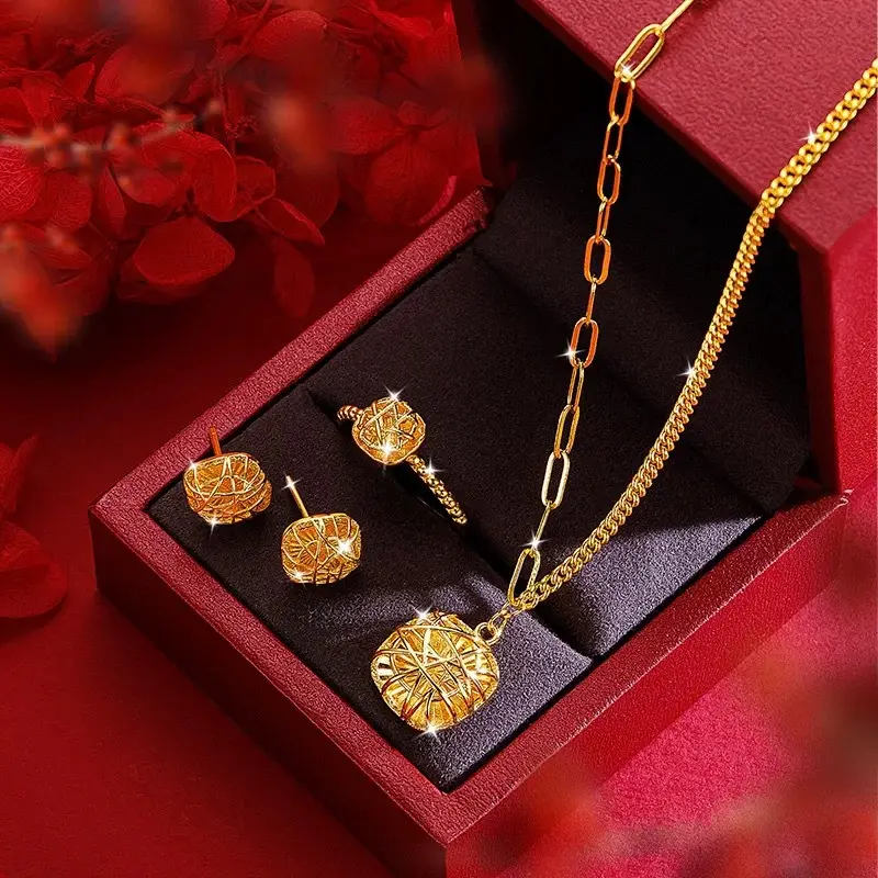 Gold Square Zircon Earrings Necklace Set — feature 8