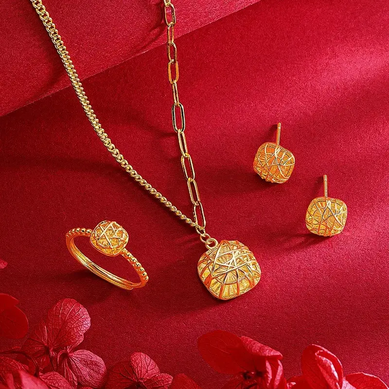 Gold Square Zircon Earrings Necklace Set — feature 9