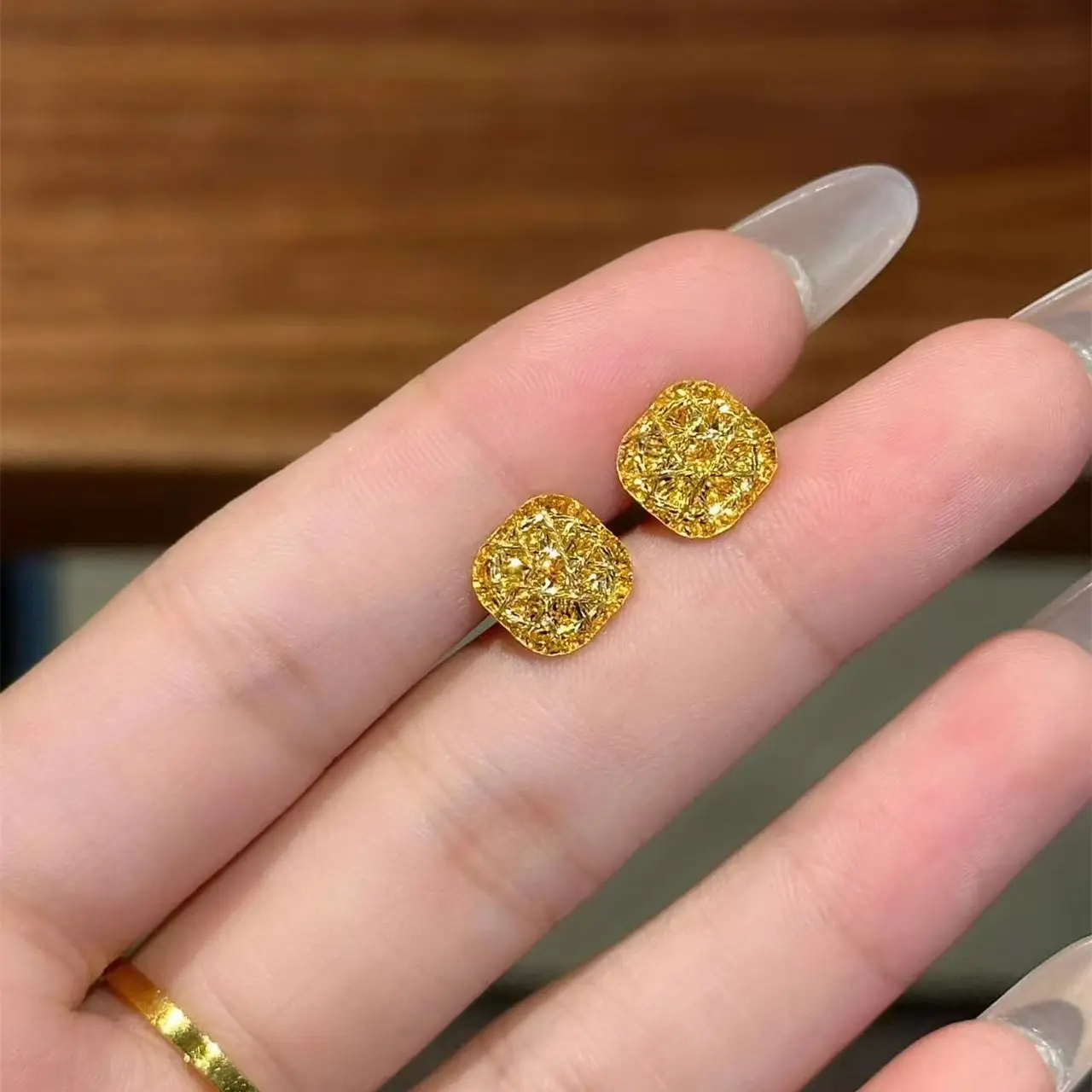 Gold Square Zircon Earrings Necklace Set - Image 3