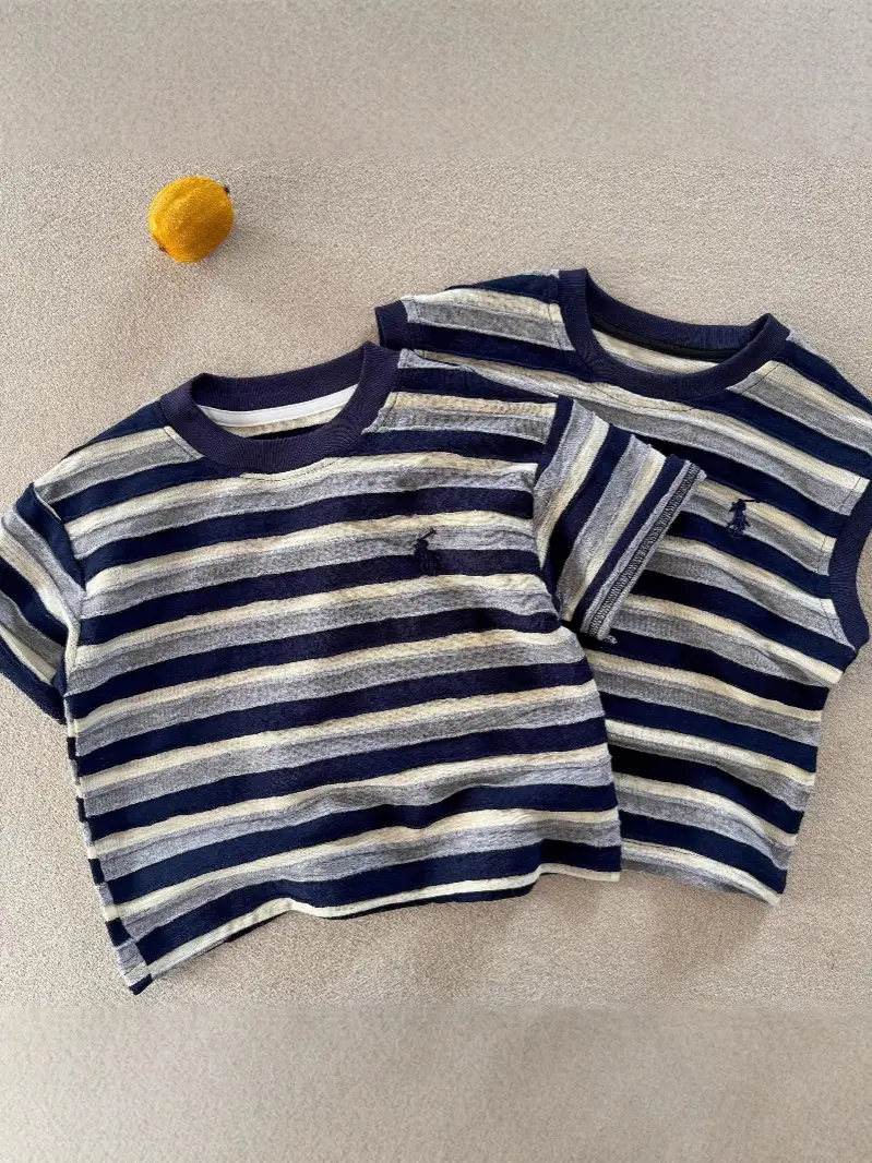 Children Blue Striped T-Shirt 2025 Summer